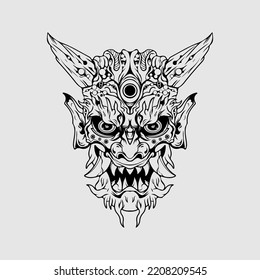 japanese Culture demon mask or oni mask with hand draw style on white background. Ready for Print Apparel and tattoos