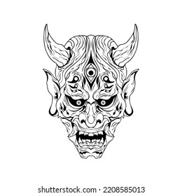 japanese Culture demon mask or oni mask with hand draw style on white background. Ready for Print Apparel and tattoos