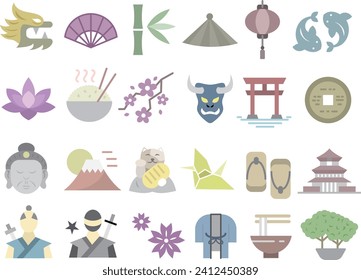 Japanese culture flower symbol sign vector icon illustration design collection