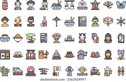 Japanese culture icons High-Quality Vector Icons Collection with Editable Stroke. Ideal for Professional and Creative Projects.