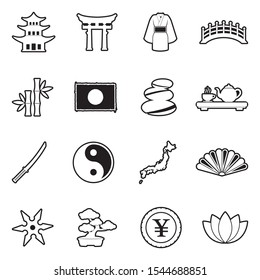 Japanese Culture Icons. Line With Fill Design. Vector Illustration.