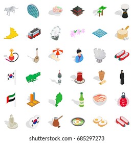 Japanese culture icons set, isometric style
