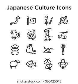 Japanese Culture Icons, Culture Signs of Japan, Traditions of Japan, Japanese Life, National Objects of Japan, Line Icons, Stroke Icons, Japanese Culture Line Icons