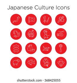 Japanese Culture Icons, Culture Signs of Japan, Traditions of Japan, Japanese Life, National Objects of Japan, Line Icons, Stroke Icons, Japanese Culture Line Icons