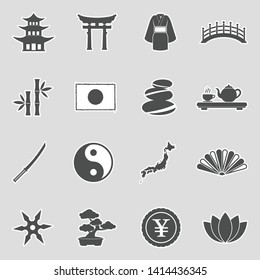 Japanese Culture Icons. Sticker Design. Vector Illustration.