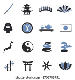 Japanese Culture Icons. Two Tone Flat Design. Vector Illustration.