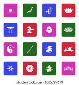 Japanese Culture Icons. White Flat Design In Square. Vector Illustration. 