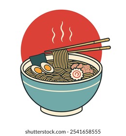 Japanese culture ramen noodles with chopsticks vector