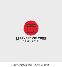 japanese culture torii gate logo vintage vector illustration concept template icon design