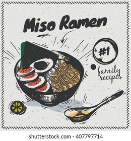 Japanese culture - traditional Japanese Ramen soup with various painted elements