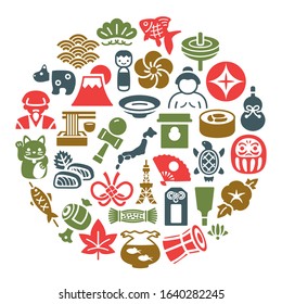 Japanese culture vector icon pattern card.