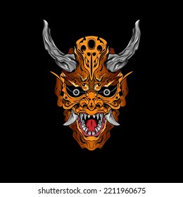 japanese Culture Yellow demon hanya mask or oni mask with hand draw style on white background. Ready for Print Apparel and tattoos