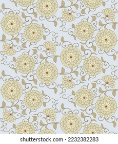 Japanese Curl Art Flower Vector Seamless Pattern
