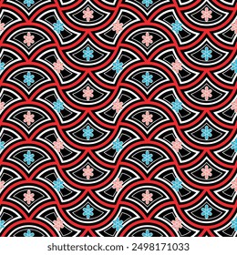 Japanese Curl Fan Wave Vector Seamless Pattern