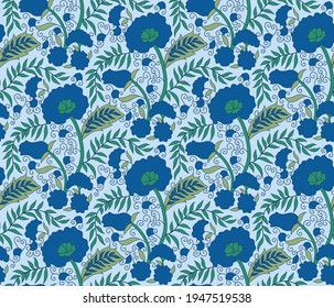 Japanese Curl Flower Bouquet Motif Vector Seamless Pattern