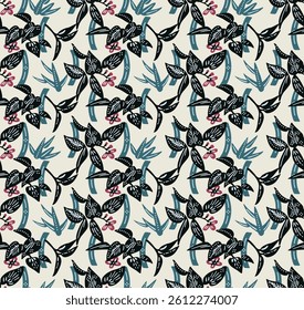 Japanese Curl Flower Leaf Motif Vector Seamless Pattern

