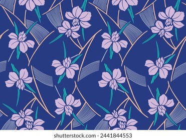 Japanese Curl Flower Leaf Vector Seamless Pattern