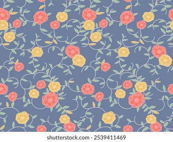 Japanese Curl Flower Vine Vector Seamless Pattern