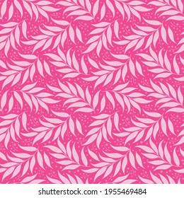 Japanese Curl Leaf Branch Vector Seamless Pattern