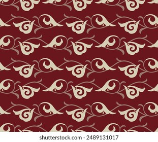 Japanese Curl Leaf Vine Vector Seamless Pattern