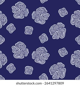 Japanese Curl Line Flower Vector Seamless Pattern