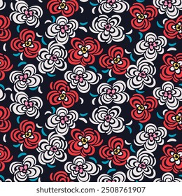 Japanese Curl Petal Flower Vector Seamless Pattern