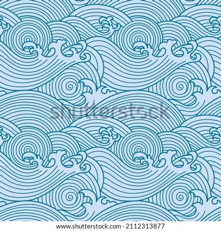 Japanese Curl Storm Wave Vector Seamless Pattern