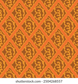 Japanese Curl Vine Diamond Vector Seamless Pattern