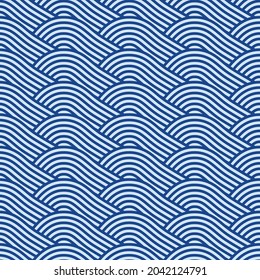 Japanese Curl Wave Line Vector Seamless Pattern