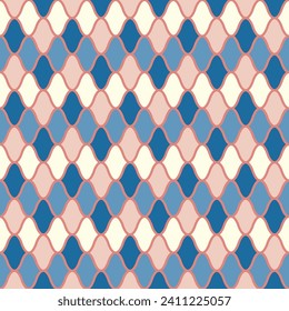 Japanese Curl Zigzag Line Mosaic Vector Seamless Pattern
