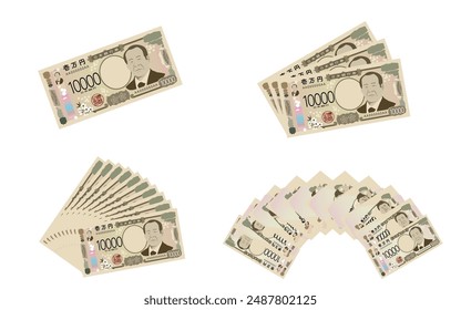 Japanese currency, illustration of new 10,000 yen bill, combination of 1 to 10 - Translation: Bank of Japan Yen, 10,000 Yen