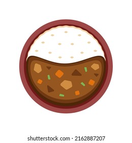 Japanese Curry Cartoon Vector. Japanese Curry Top View On White Background.