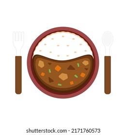 Japanese Curry Cartoon Vector. Japanese Curry Top View On White Background.