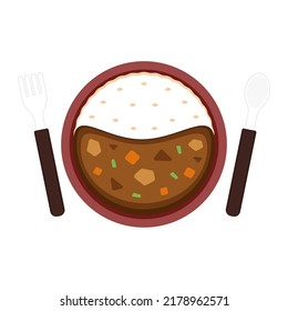 Japanese Curry Cartoon Vector. Japanese Curry Top View On White Background.