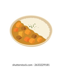 Japanese curry rice - kare raisu. This minimalist food icon is perfect for restaurant menus, culinary blogs, and digital design projects. Vector illustration isolated on a white background.