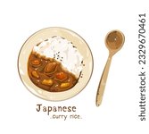 Japanese curry rice with spoon vector isolated 
