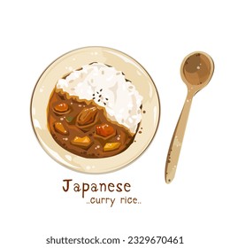 Japanese curry rice with spoon vector isolated 