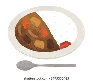 Japanese curry and spoon watercolor