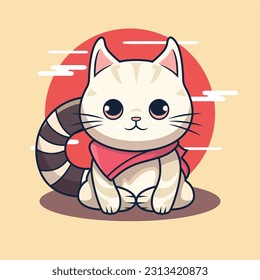 Japanese cute cat vector illustration with sun background
