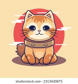 Japanese cute cat vector illustration with sun background