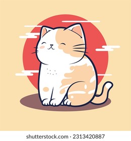 Japanese cute cat vector illustration with sun background