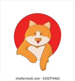 Japanese cute cat.Neco kitten on red background