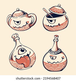 japanese cute character vector set