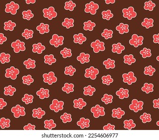 Japanese Cute Cherry Blossom Fall Vector Seamless Pattern
