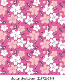 Japanese Cute Cherry Blossom Leaf Vector Seamless Pattern