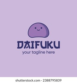 Japanese cute daifuku dessert vector logo. Mochi design character for stamp, badge for packaging, branding identity, web, banner, card.