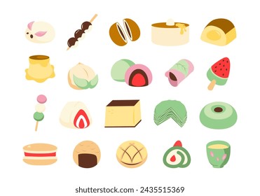 Japanese Cute Dessert Illustration Set