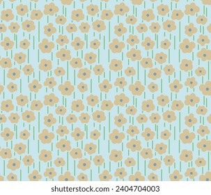 Japanese Cute Flower Branch Stripe Vector Seamless Pattern