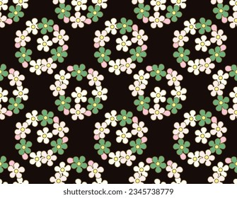 Japanese Cute Flower Circle Vector Seamless Pattern