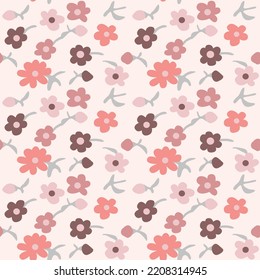 Japanese Cute Flower Fall Vector Seamless Pattern